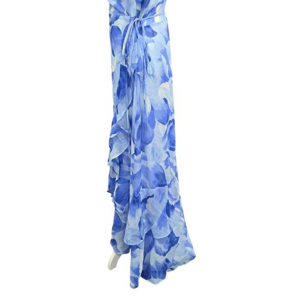 Lulus‎ Elevate The Occasion Wrap Dress Women's Medium Blue Floral Ruffle Hi Low - Picture 7 of 12